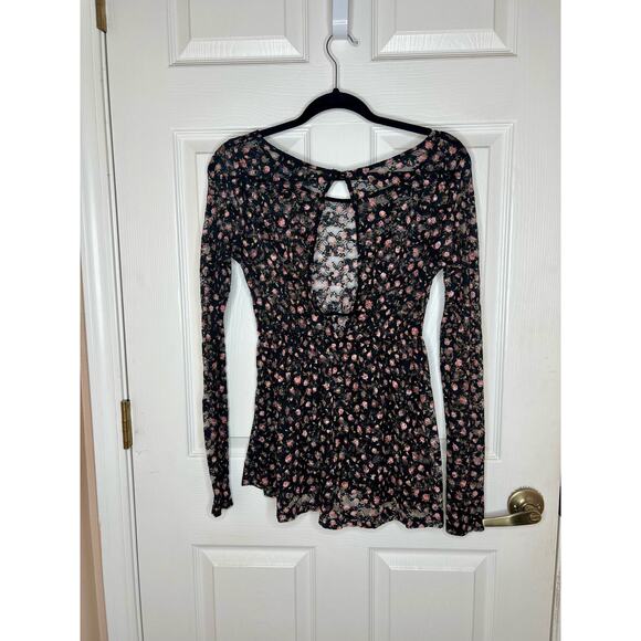 Wet Seal Y2K Black Floral Open Back Blouse See Through Top Whimsygoth Large L - Picture 7 of 9